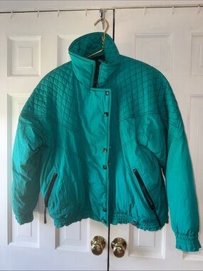 Vintage Helly Hansen Europa Ski Jacket Teal Blue Quilted Retro Bomber Womens